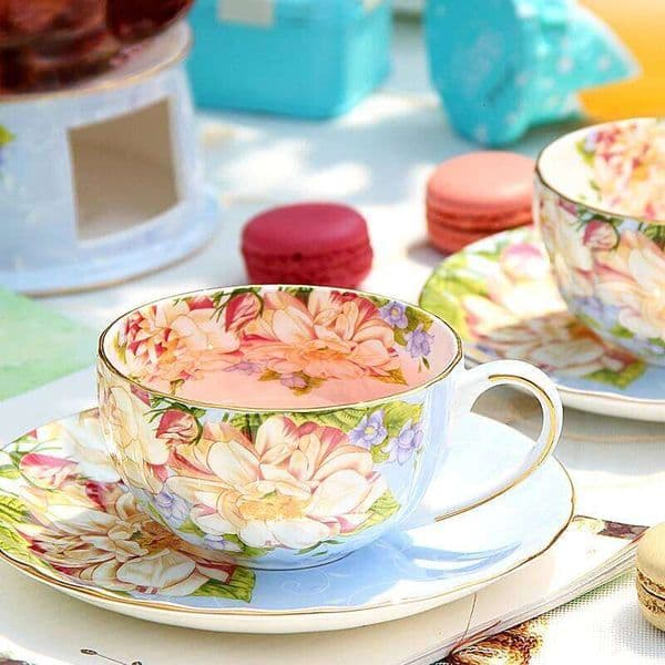 200Ml, Fine Bone China With Saucer, Pumpkin Floral Design, Porcelain Tea Cup Set, Country Mugs Coffee Cups, Ceramic 26W0211 B2