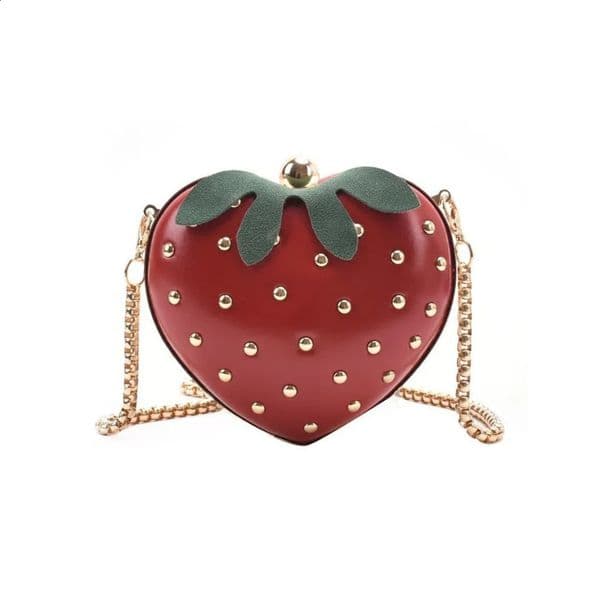 Womens Summer Fashion Cute Strawberry Crossbody Bag Rivet Snake Bone Chain 260208