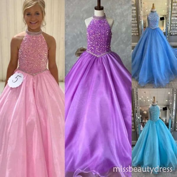 Girl Pageant Dress Crystal Straps Sequin Little Kid Formal Gown Infant Toddler Teens Preteen Young Junior Miss Candy Party Birthday Gowns N22
