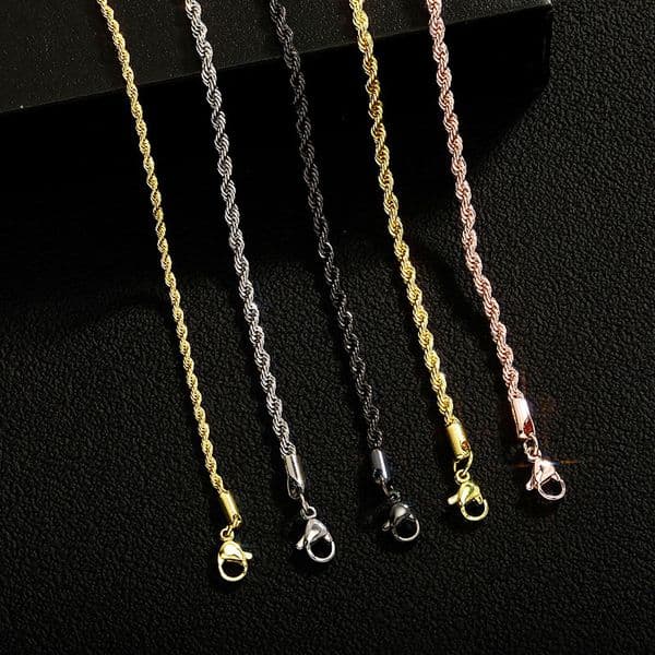 Hip-Hop Plain Chain 3mm Encrypted Stainless Steel Braided Necklace Color-Retaining Electroplated Twisted Rope Bracelet