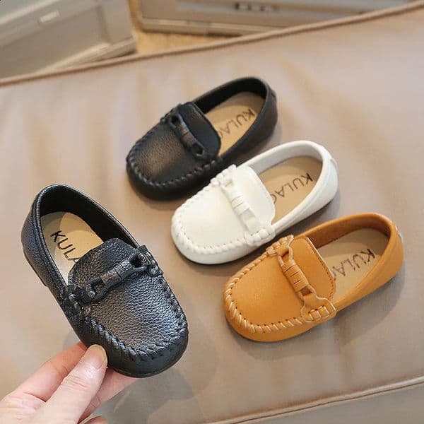 Boys Leather Shoes Black White for School Party Wedding Kids Formal Flats Loafers Slip-on Soft Loafers Children Moccasins 21-30 260126BJ