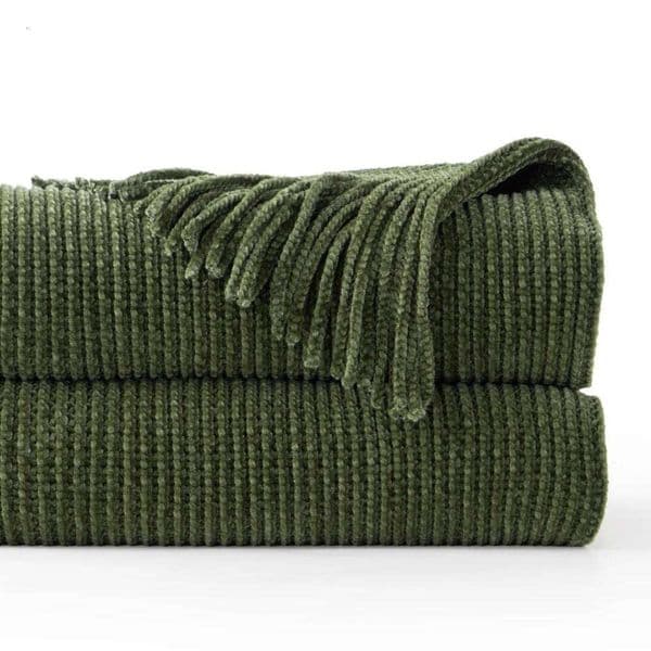 Battilo Chenille Knit Blankets with Tassels Green Plaid Throw for Bed Couch Decorative Sofa Blanket Bedroom Spring Decor 26L0211