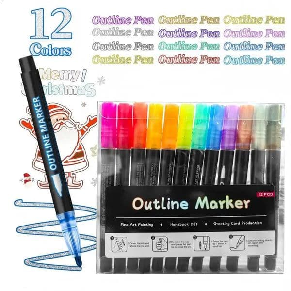 8/12/24/36/48 Color Double Line Outline Art Pen Marker Pen Contour Pens DIY Graffiti Highlighter Scrapbook Diary Poster Craft 260128
