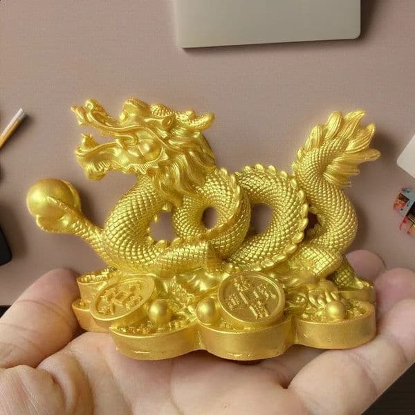 Chinese Auspicious Money Dragon Statuette Resin Sculpture Feng Shui Decoration Home Living Room Bedroom Office Figurines 260130BJ
