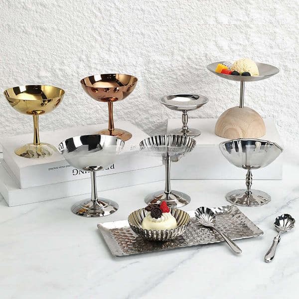 European Style Stainless Steel Bowl Foot Yogurt Home Use High Appearance Creative Ice Cream Ball Pudding Cup B5