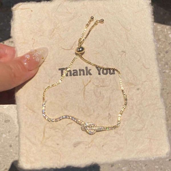 Genuine Gold-Plated Zirconia Adjustable Bracelet Korean-Style Light Luxury Elegant Wristband Fashion Jewelry Holiday Gift