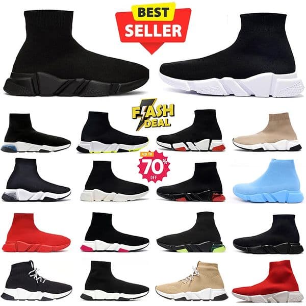 Designer Sock Shoes Men Women Casual Graffiti White Black Red Beige Pink Clear Sole Lace-up Neon Yellow socks runner trainers flat Platform Sneakers 36-47