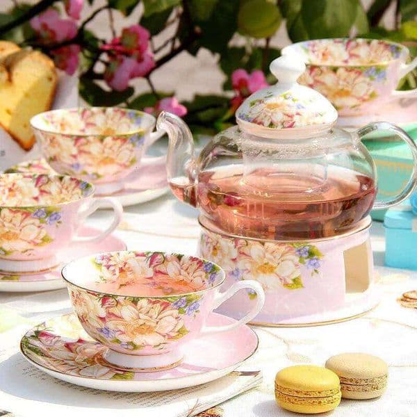 English British Afternoon for Home Office Cafe High-Grade Porcelain Tea Cup Saucer Spoon Glass Teapot Teaware set Gift 26W0211