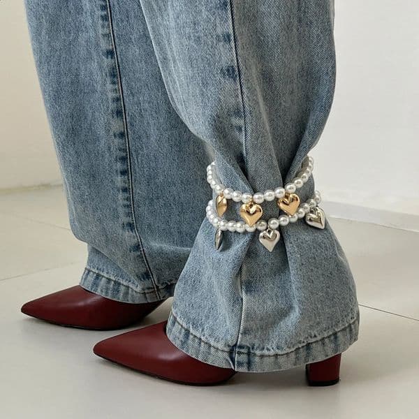 2Pcs/Set CCB Pearl Beads Adjustable Creative Anklets Jeans Chain Temperament Decoration Heart Pendant Anklet Jewelry 260124