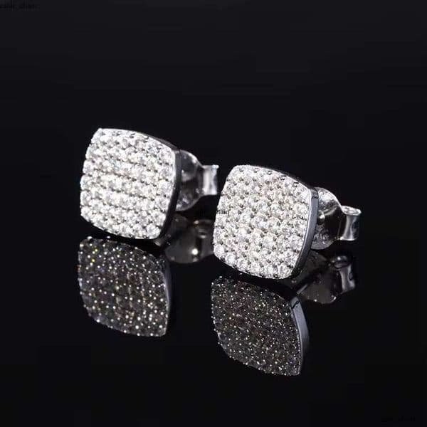 RTS Fashion Square Style 925 Sterling Silver Round VVS Moissanite Stud Earrings for Mans Women