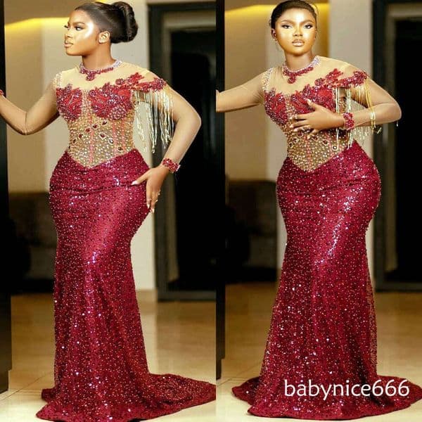 Customized Burgundy Mermaid Prom Crystals Beaded Tassels Evening Formal Party Birthday Gowns Dresses ZJ190