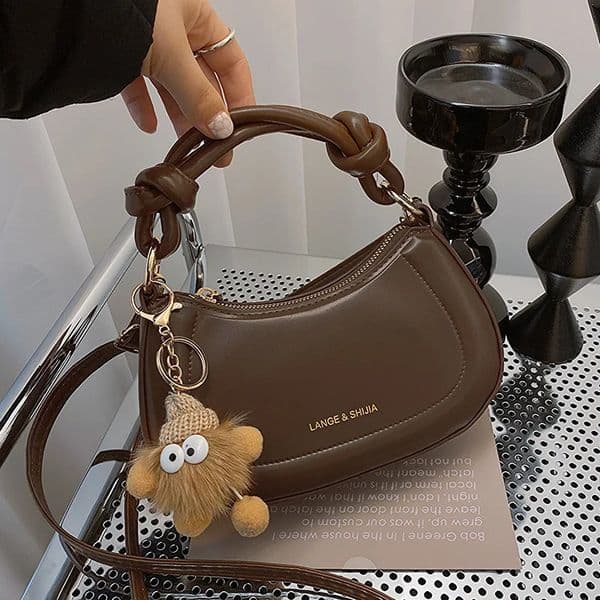 Vintage Crossbody Bag with Pendant Knot Handle Gold Hardware Trendy Handbag Chic Tote Bags for Women Effortless Everyday Styling 260208