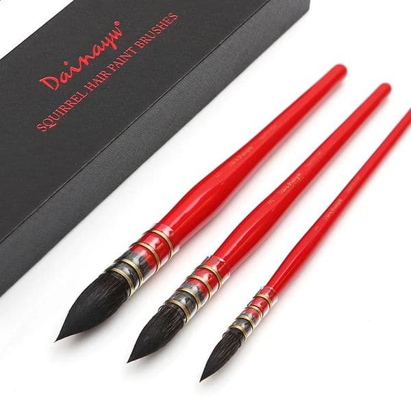 Dainayw 3 Brushes Round Squirrel Hair Watercolor Paint Brushes Set Handmade PaintBrush for Art Painting Gouache WashMop Acrylic 260130BJ
