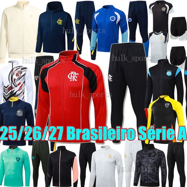 XXXL 25/26/27 Flamengo soccer tracksuits sets SANTOS FC Sao Paulo Mineiro Cruzeiro Fluminens Brasileiro A Corin Timao Survetement Training jacket adult kids jogging