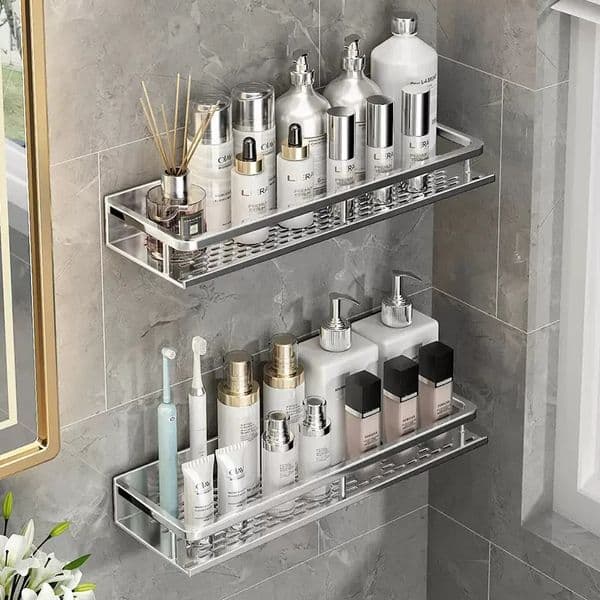 Bathroom Shelf Organizer 30-50CM Shower Storage Rack Silver Space Aluminum Toilet Shampoo Holder Bathroom Accessories 260208