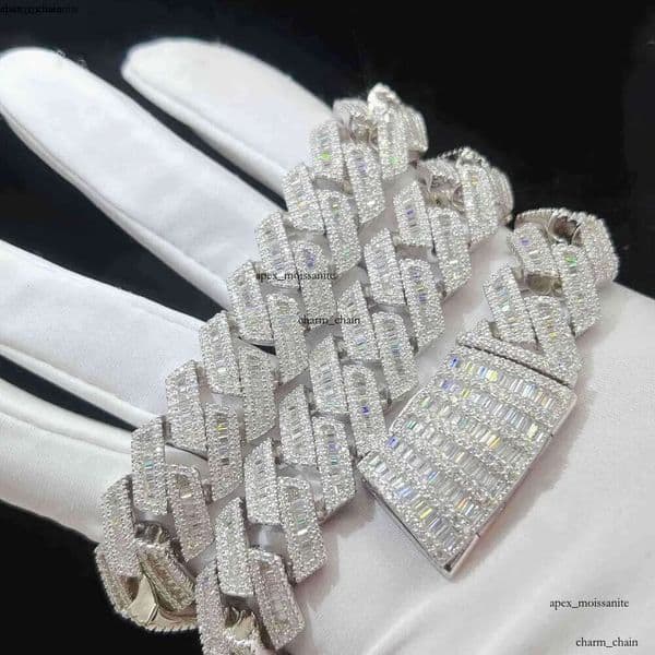 moissanite iced out cuban k chain Hip Hop Fine Jewelry Baguette Dia Men Necklace Sterg Sier Fully Vvs Moissanite designer jewelry