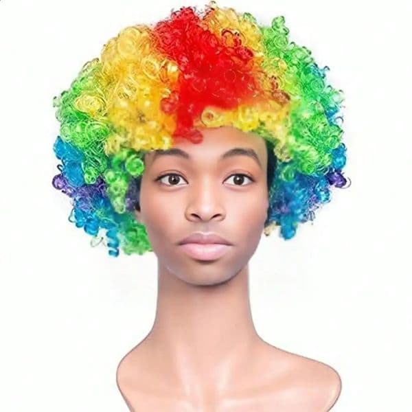 Colorful Clown Wig Afro Curly Synthetic Cosplay for Men Women Mardi Gras Christmas Party Red Green Yellow Blue 260209