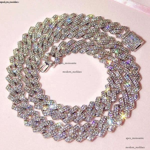 Chains Iced Out 14mm Prong Cuban Link Chain Necklace For Women Bling Clustered Rhinestones Pave Miami Choker JewelleryChains a4