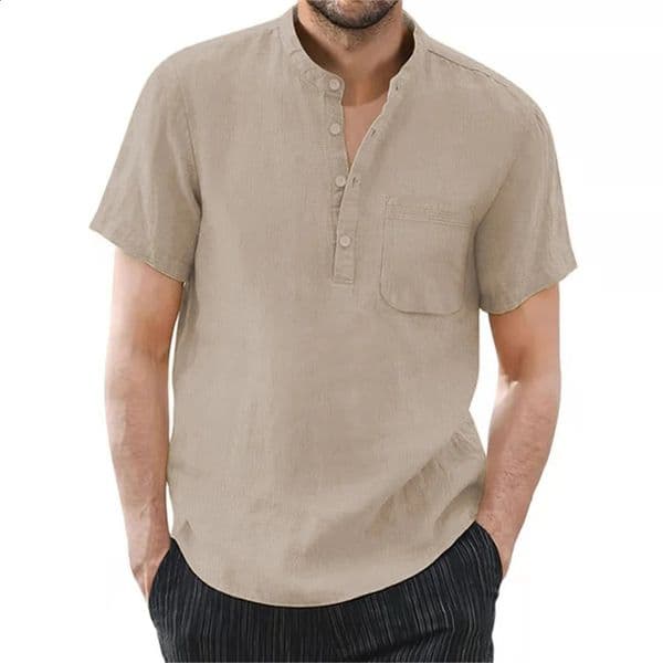 Mens Short Sleeve T-shirt Cotton and Linen Casual Men T-shirts Solid Color Summer Shirt Male Cozy Breathable 260208