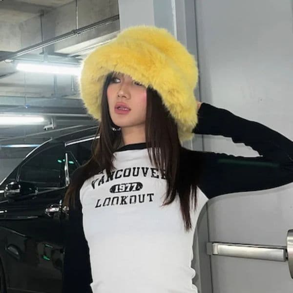 Bright Yellow Imitation Mink Fur Bucket Hat Womens Winter Fluffy Plush Basin Cap Warm Sun Protection Panama Style Korean 260202