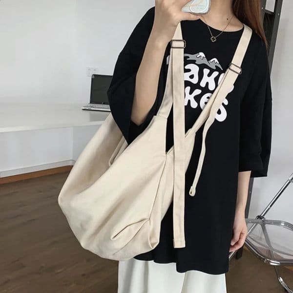 Korean Version Large Capacity Canvas Tote Bags for Women Lightweight Solid Color Shopping Handbag Shoulder Bag with Zip Closure 260130BJ
