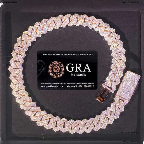 Bracelet Designer Jewelry Cuban k High Quality 3 Rows VVS Moissanite Dia Chain White Rose Gold Plated Hip-hop Chains for Men Necklace