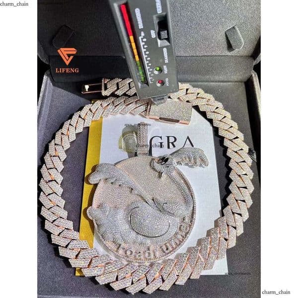 Customized Pendant Iced Out Vvs Moissanite Miami Cuban k Chain Men Necklace Hip Hop 1b
