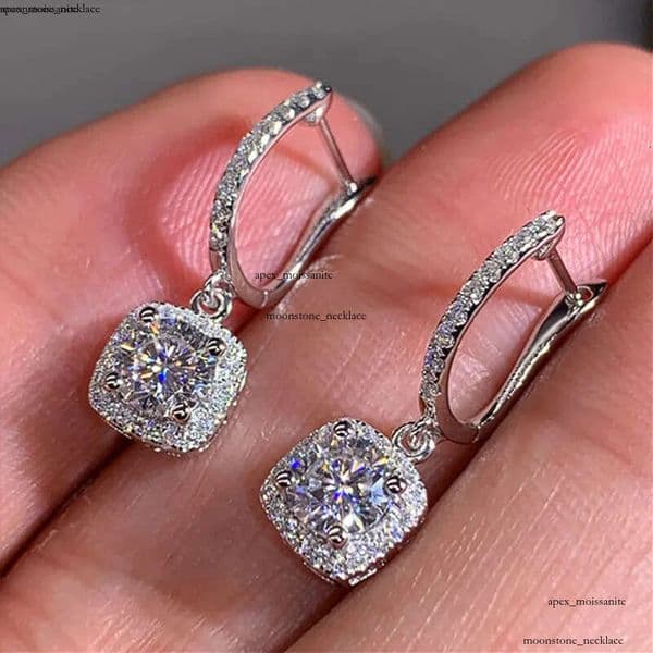Classical Designer 18K White Gold Plated Square Shape Cubic Zirconia Clip on for Women Sapphire Crystal Diamond Drop Earrings Dangle Earring Anti-allergy thumbnail 2