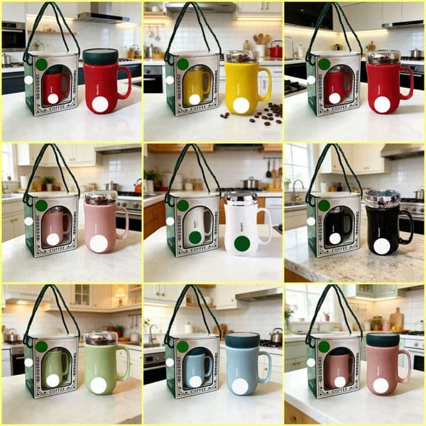 Tumblers 450ML Designer Coffee Mug Water Cup With Handle Ceramic Tumbler Travel Office Portable Milk Birthday Gift Box