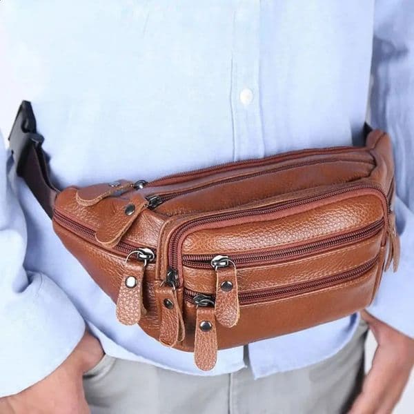 Fashion Multi-layered Mens Waist Bag Fashion Waterproof Large Capacity Travel Phone Bag PU Leather Zipper Waist Purse Pack 260130