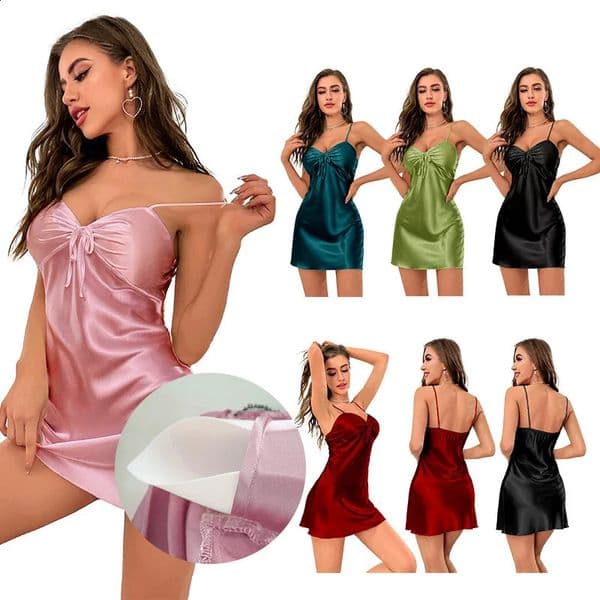Women Ice Silk Sleepwear Summer Backless Suspender Short Nightdress Rayon With Chest Pad Bathrobe Home Dress 260207