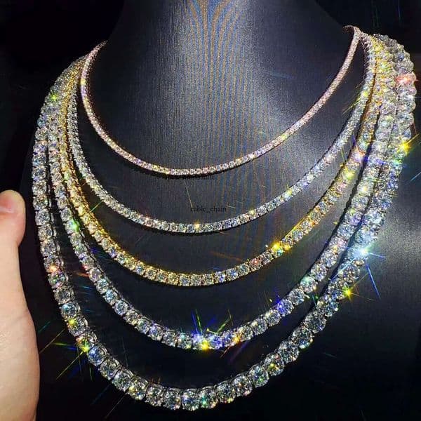 Custom hip hop Jewelry necklace 2mm 3mm Sterling Sier hiphop chain VVS Moissanite Tennis Chain 80