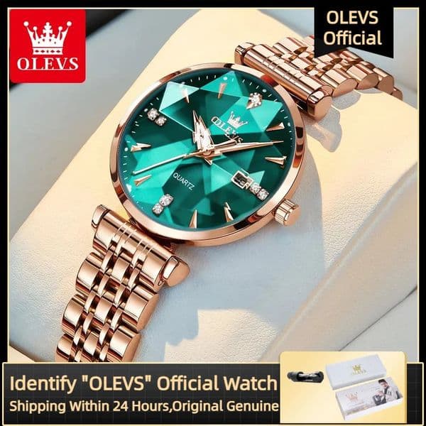 OLEVS 5536 Diamond Quartz Womens Watch Fashion Elegant Rose Gold Waterproof Womens Watch Bracelet Set Reloj Mujer 260205