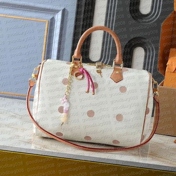 Designers Leather Pillow Bags Women Boston Bag Softp9 30 Luknrcky Handbag For Woman Luxury Crossbody Double Zipped Closure With Lock White Flower New Top Quality