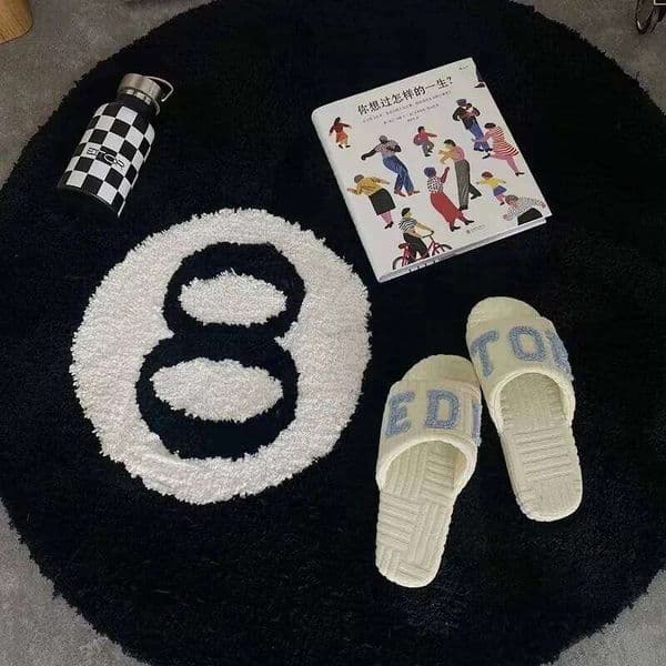 VIKAMA Halloween Eight-Ball Carpet Round Soft Decorative Rug Horror Movie Theme Indoor Home Decor Spooky Pool Enthusiast Gift 26H0211