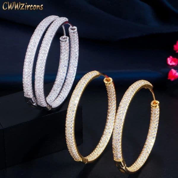 CWWZircons Stunning Double Sided Cubic Zirconia Big Circle Round Hoop Earrings for Women Trendy Gold Color Jewelery CZ843 260128