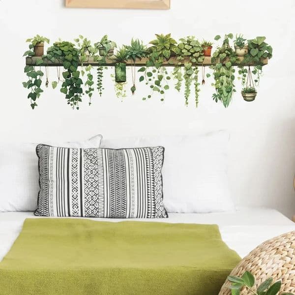 Green Dill Leaves Hanging Basket Wall Stickers Bedroom Living Room Beautification Plant Decor Courtyard Decals 260122