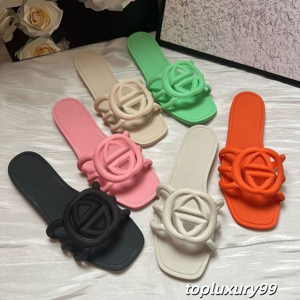 Designer Sandals Women slippers flatform sliders shoes bottom flip flops summer Beach Jelly Script Orange Black pink Fall Mules Outdoor Waterproof Rubber Slippers