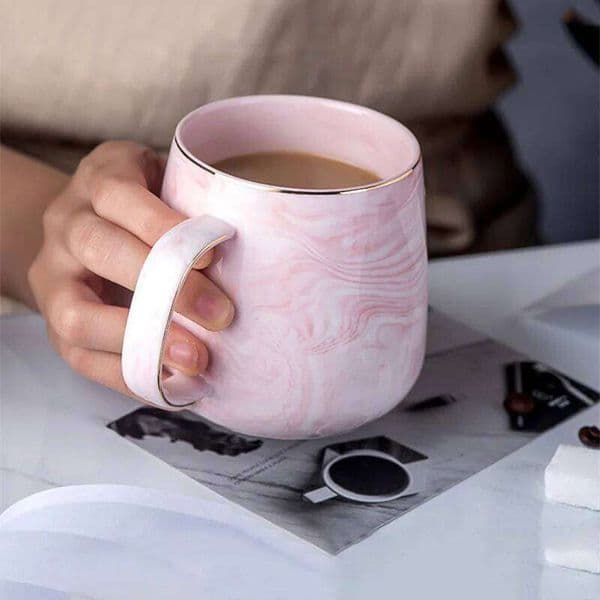 Pink/Grey Ceramic Mug Nordic Ins Style Marbled Gold Rim Coffee Oatmeal Breakfast Cup Valentine's Day Dift Couple water cups 26W0211