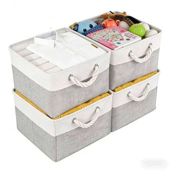 Home Wardrobe Cube Fabric Box with Rope Handle Foldable Storage White Gray Clothing Organizer Basket Shelf 26H0211