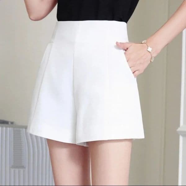 Women Shorts Spring Summer Casual High Waist A-line Shorts Loose Wide Leg Chiffon Shorts Chic Lady Black White Suit Shorts 260122
