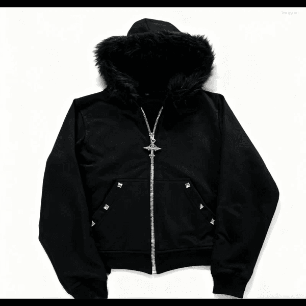 Women's Hoodies Dark Style Rhinestone Cardigan Zipper Hoodie Trendy Street