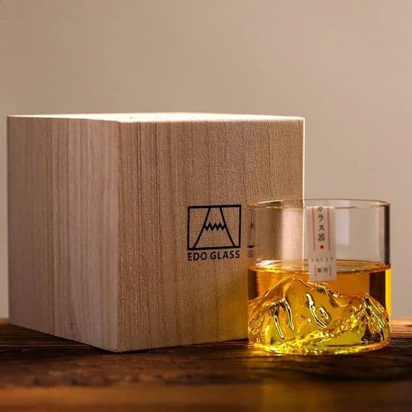 Japan 3D Mountain Whiskey Glass Glacier Old Fashioned Whisky Rock Glasses Whiskey-glass Wooden Gift Box Vodka Cup Wine Tumbler 260130