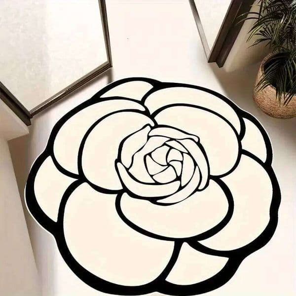 Round Camellia Faux Cashmere Living Room Bedroom Sofa Door Mat Absorbent Quick Dry Floor Carpet Non-Slip Home Decor 26Y0211