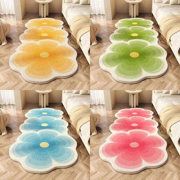 Anti-Slip Floor Mat Bedside Irregular Floral Faux Wool Rug Non-Slip Soft Carpet For Living Room Bedroom Modern Home Decor 26Y0211