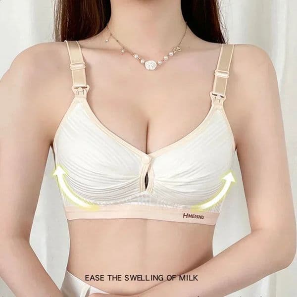 2026 New Pure Cotton perfume Double Button Breastfeeding Bra With Thin Gathered Anti Sagging No cologne Steel Ring Soft Comfortable Womens U