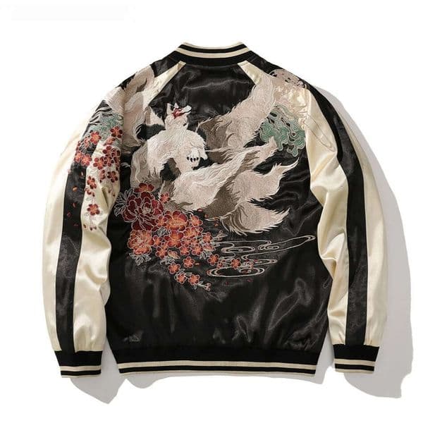Mardi Hefxessdr High Quality Japanese Style Nine tailed Fox Embroidered Motorcycle Jacket Streetwear Harajuku Hip Hop Men Baseball Coat Autumn