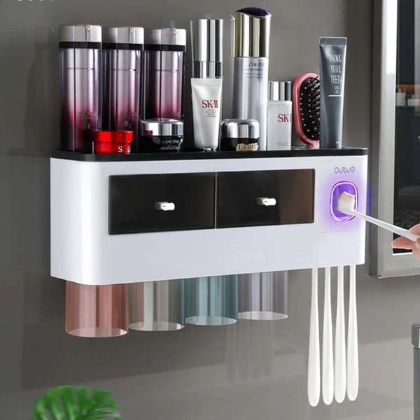 Toothbrush Holder Bathroom Accessories Automatic Toothpaste Squeezer Dispenser Storage Rack Multifunction Dust-proof 260208