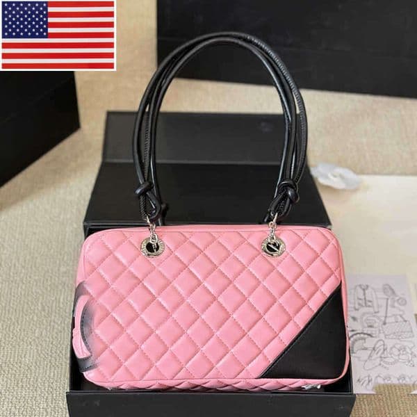 2025 Designer Bag Shoulder Bags Bowling Women 28cm Ribbed Classic Embroidery Handbag Silver Hardware Metal Zipper 1P0G 55NC