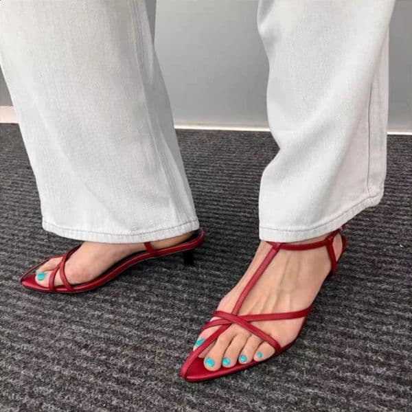 Women Sandal Summer Fashion Narrow Band Ladies Gladiator Shoes Thin Low Heel Ankle Strap Dress Party Shoes 260122